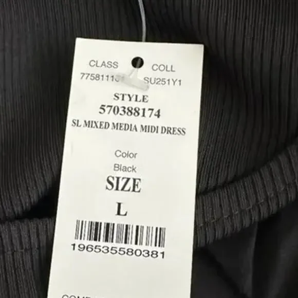 White House Black Market Dress Size L NEW Black Sleeveless Mixed Media Midi WHBM - Picture 4 of 6